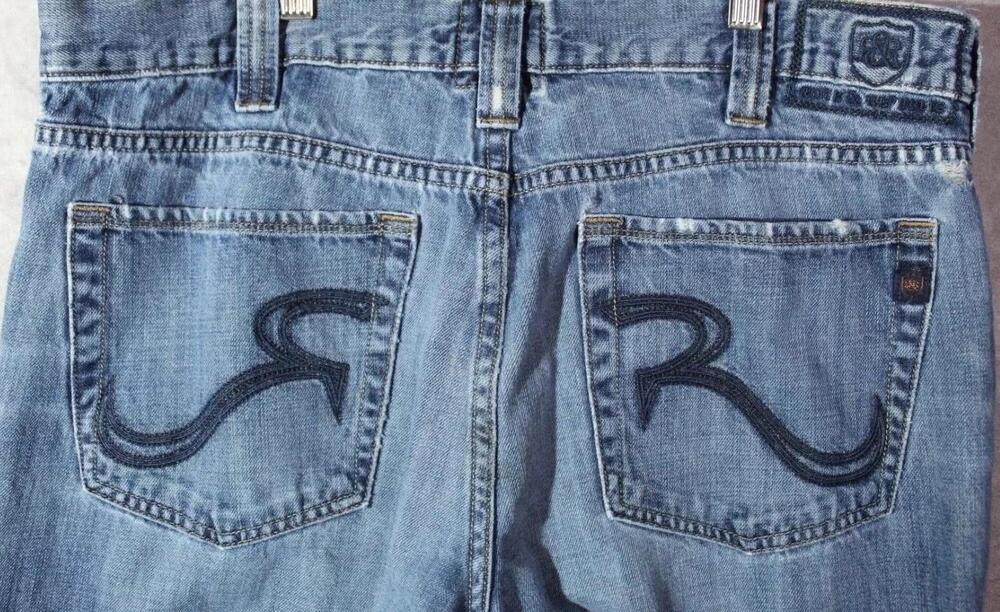 Rock & Republic Jeans Mens 36x30 Blue Relaxed Straight Denim Logo R Pockets
